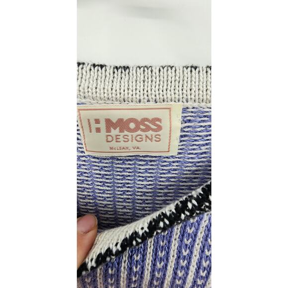 H Moss Designs Knit Sweater Size Medium Black White Blue - Picture 9 of 10